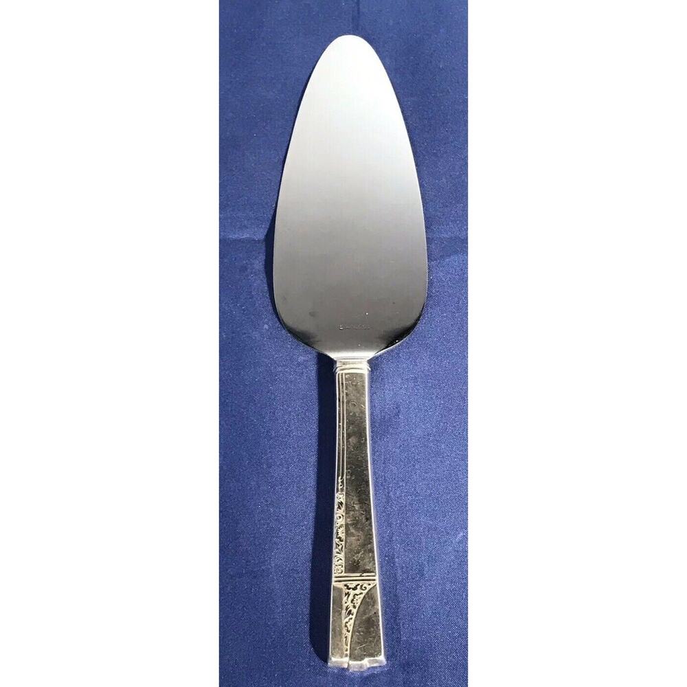 Pie Tarte Server Silver Plate Handle Stainless Blade 9 3/4" Floral Design VTG